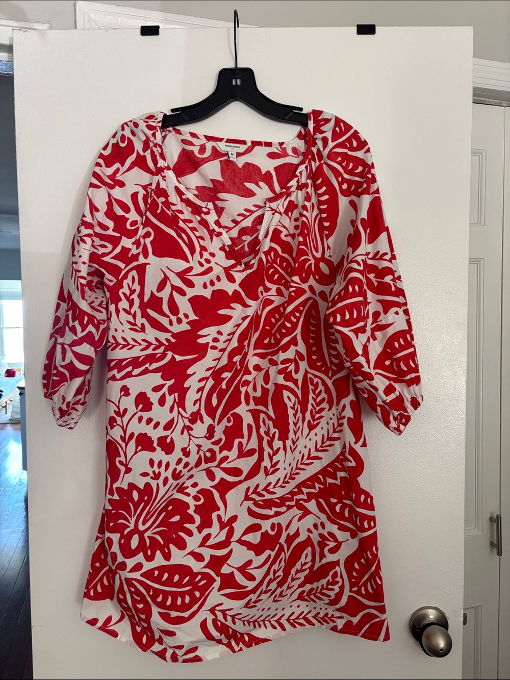 Banana Republic Red and White Tropical Print Mini Dress